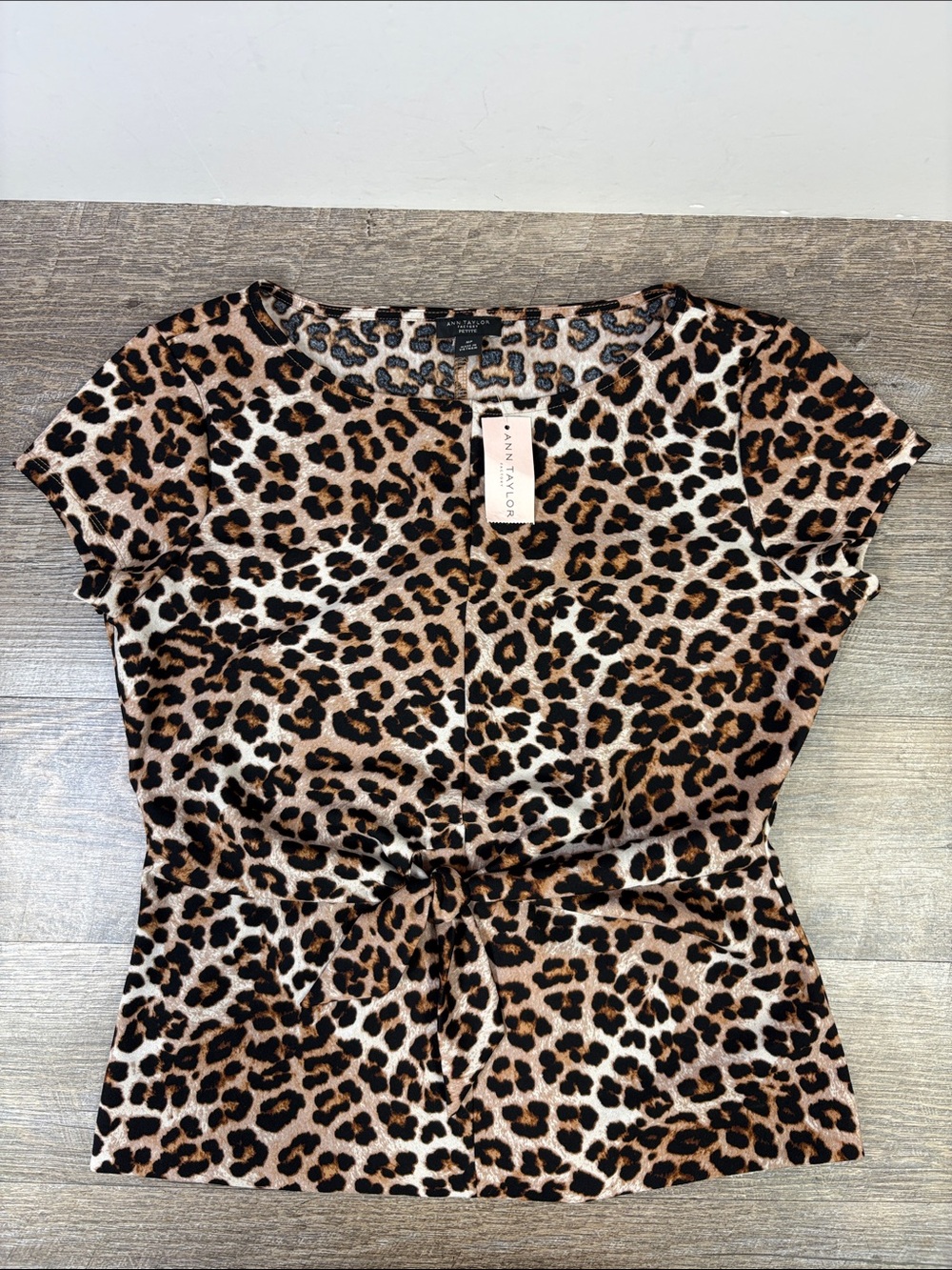 NWT Ann Taylor Factory Petite Leopard Print Tie Waist Knit Top MP